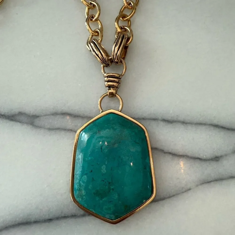 Studio Barse Gold Chain Necklace with Teal Green Stone Pendant